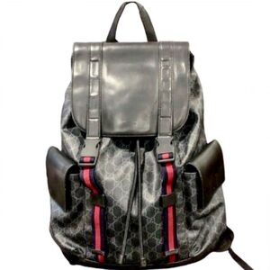 GUCCI Supreme Backpack Black Leather and Coated Canvas Size: Large AUTH COA